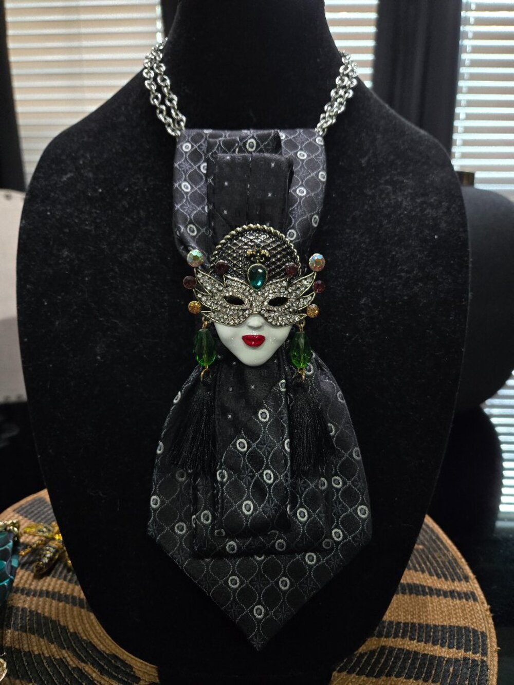 Decorative Tie Necklace with Brooch